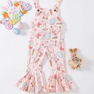 Pink Bunny Print Kids Overalls